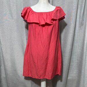 Tommy Bahama Cotton Dress-Pink-Pockets-Sleeveless with Ruffled Top with Elastic